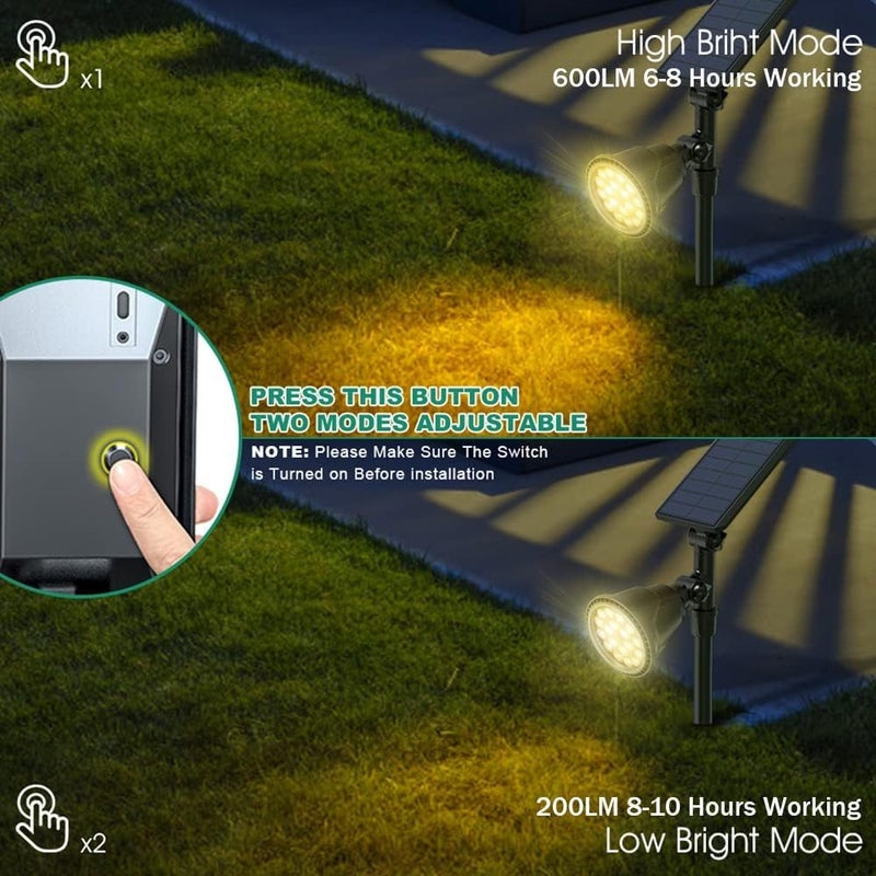 OSORD Solar Spotlights, 18 LED Solar Lights Outdoor Waterproof, 2 Mode Soft Warm White Landscape Lighting Auto On/Off Spot Lights for Flag Pole Garden Yard Tree Driveway Pool, 4 Pack - Image 4